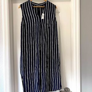 Ann Taylor Navy/White Pinstriped Dress